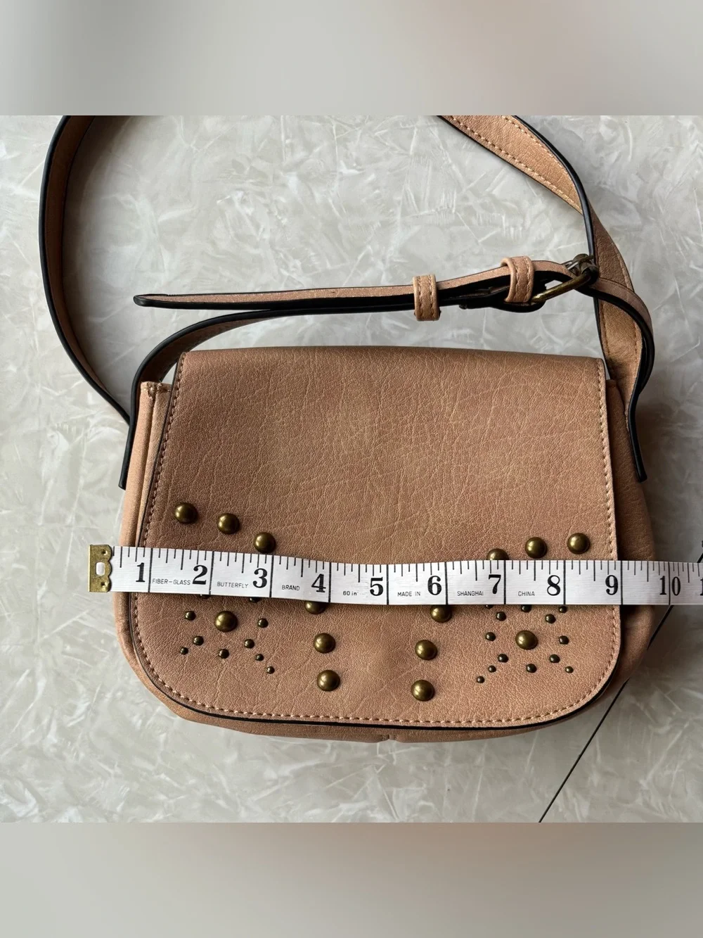 Hayden Harnett Taupe Stud-Accent Crossbody Bag with Adjustable Strap